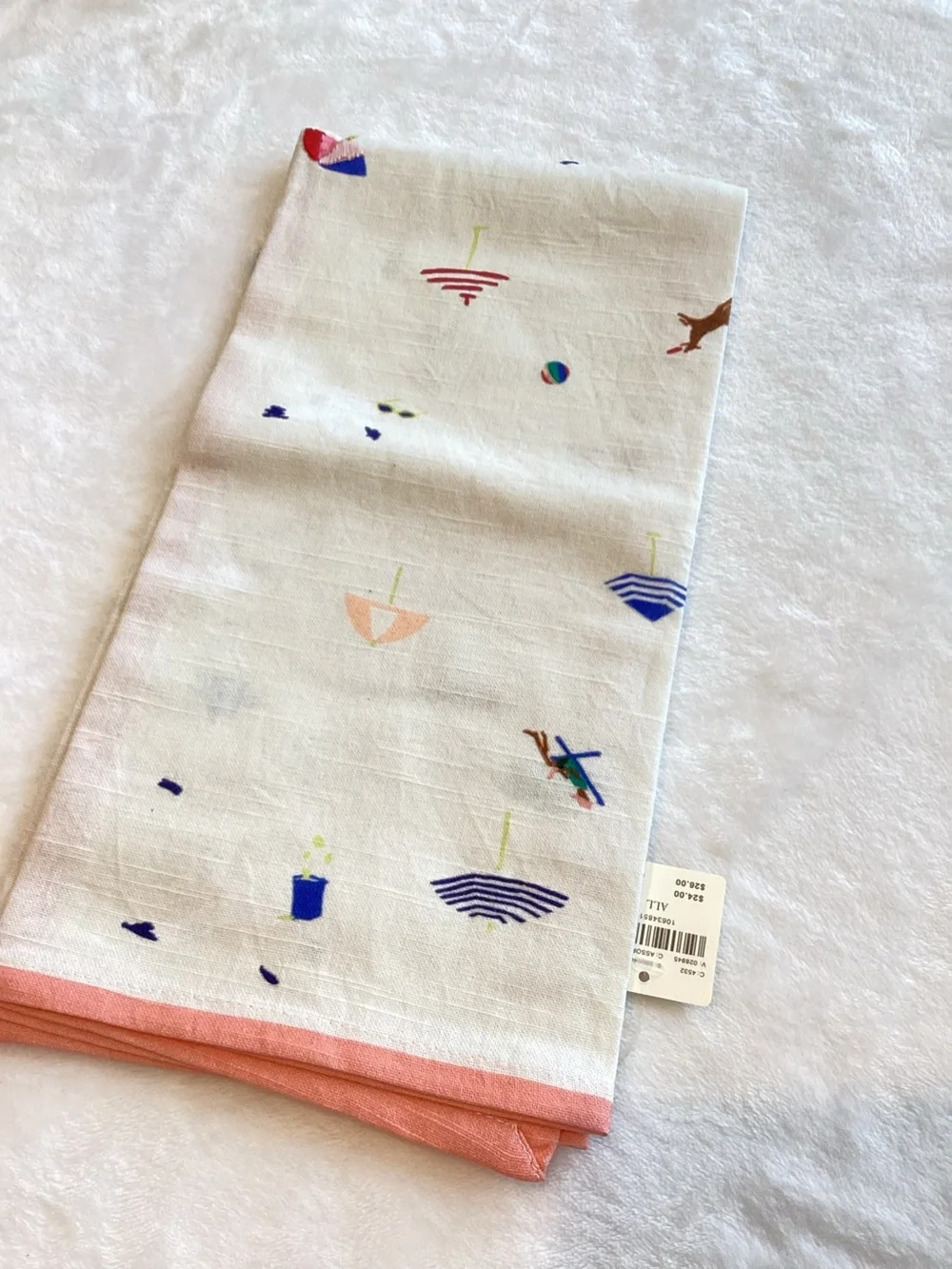 ⛱️Anthropologie Embroidered Dish Towel Seagull Beach Umbrella Dog Coastal Sea